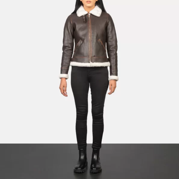 IBI Leather Sherilyn B-3 Brown Leather Bomber Jacket