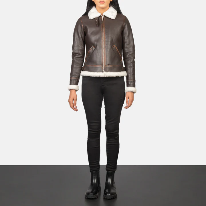 Women_27s_Sherilyn_B-3_Brown_Leather_Bomber_Jacket_Full_Length_3 IBI Leather Sherilyn B-3 Brown Leather Bomber Jacket