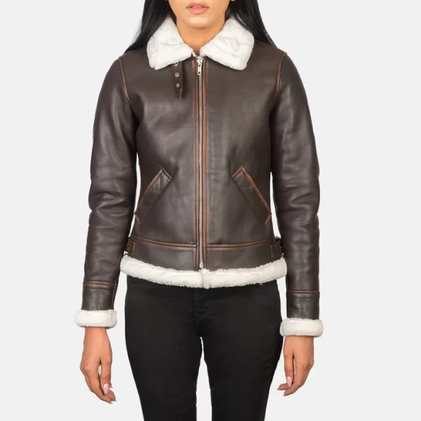 IBI Leather Sherilyn B-3 Brown Leather Bomber Jacket