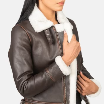 IBI Leather Sherilyn B-3 Brown Leather Bomber Jacket