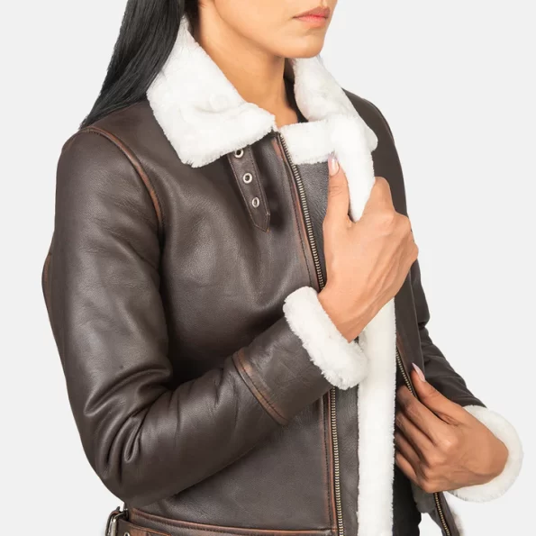 IBI Leather Sherilyn B-3 Brown Leather Bomber Jacket