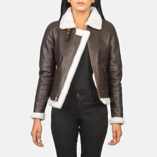 IBI Leather Sherilyn B-3 Brown Leather Bomber Jacket
