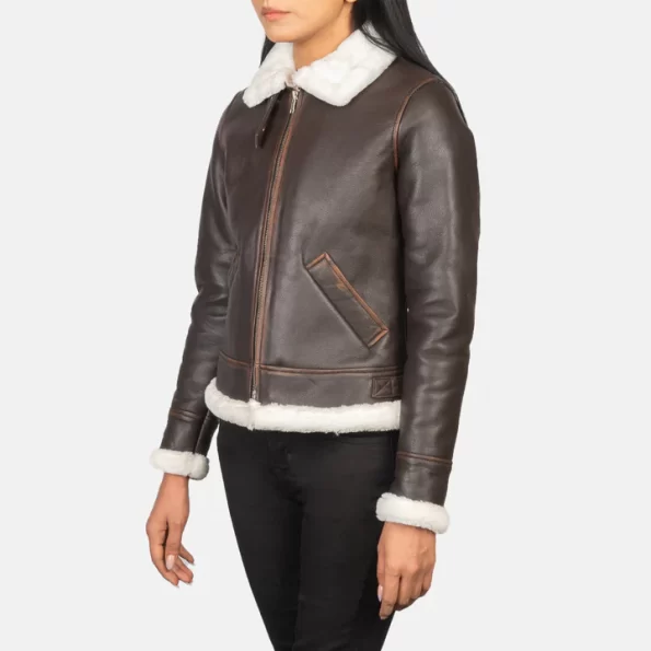 IBI Leather Sherilyn B-3 Brown Leather Bomber Jacket