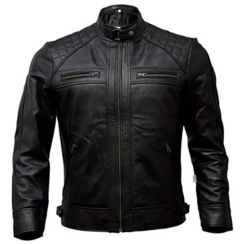 Cafe Racer Men's Leather Jacket best Genuine Sheep Skin Motorcycle Biker Black