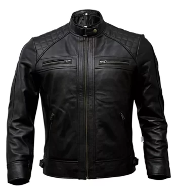 Cafe Racer Men's Leather Jacket best Genuine Sheep Skin Motorcycle Biker Black .