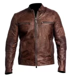 MENS BROWN CAFE RACER BIKER JACKET