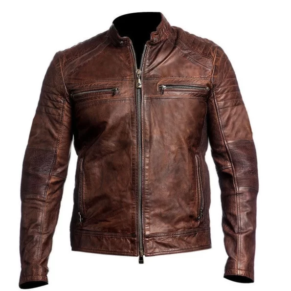 MENS BROWN CAFE RACER BIKER JACKET