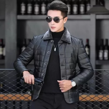 Winter New Real Leather Jacket Mens Wool Lapel Short Slim Fit Leather Jacket New