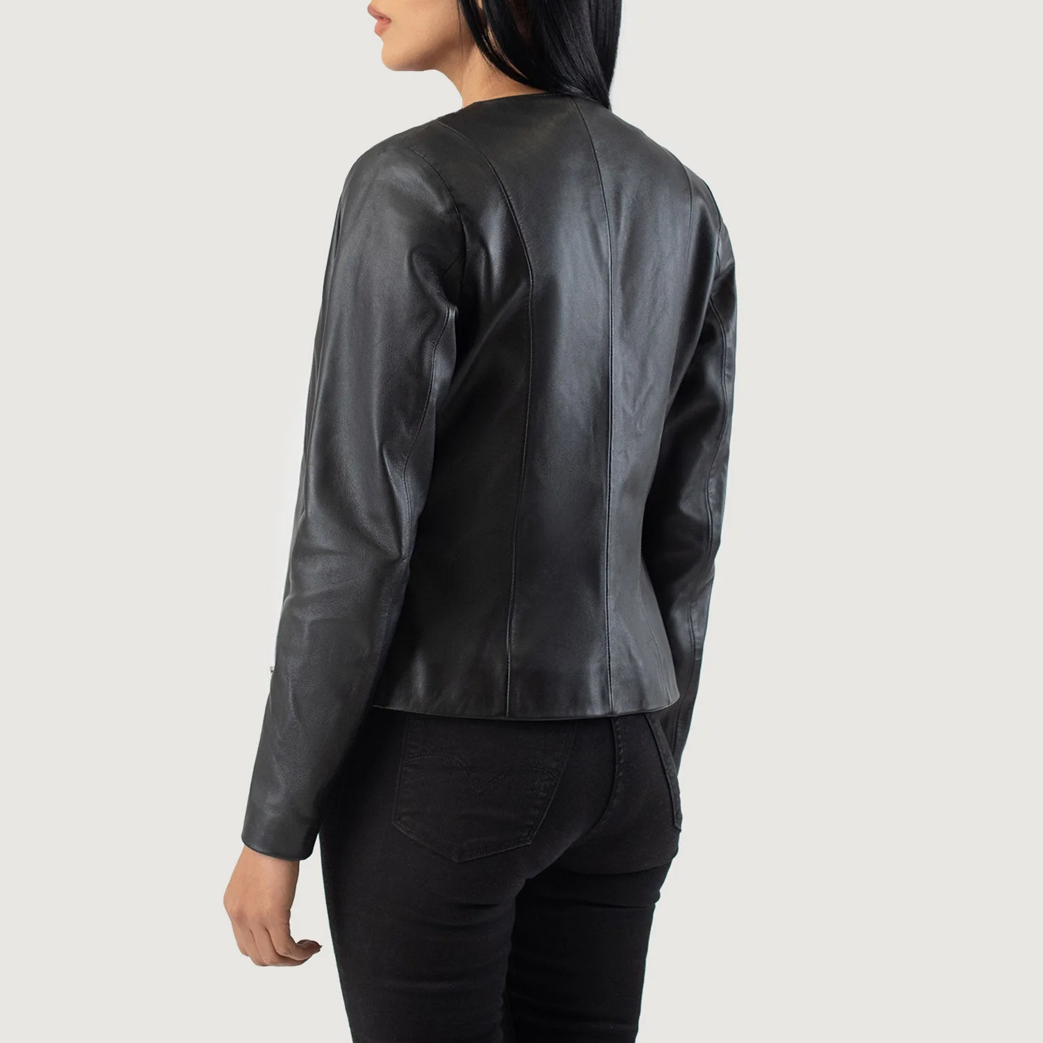 Women_s_Elixir_Black_Collarless_Leather_Jacket_Side_IBI_leather_4