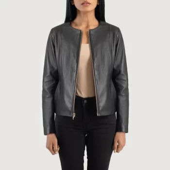 Women_s_Elixir_Black_Collarless_Leather_Jacket_Side_IBI_leather_5 Women's Casual Jacket,womens winter jackets,black bomber jacket women puffer jackets women,women's winter jacket,leather biker jacket women