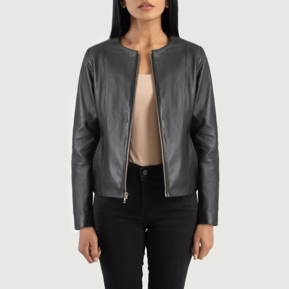 Women_s_Elixir_Black_Collarless_Leather_Jacket_Side_IBI_leather_5 Women's Casual Jacket,womens winter jackets,black bomber jacket women puffer jackets women,women's winter jacket,leather biker jacket women