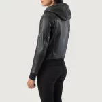 Rebella Black Hooded Leather Bomber Jacket