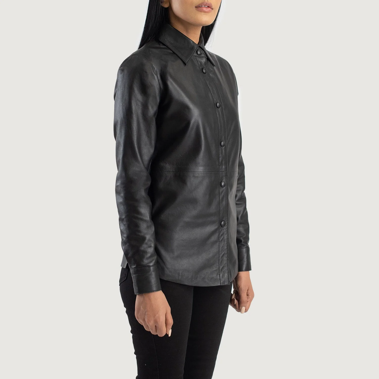 Women_s_Zenith_Black_Leather_Shirt_Jacket_Open_IBI_Leather_2
