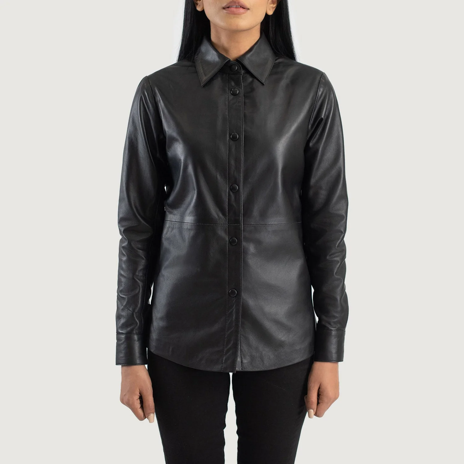 Women_s_Zenith_Black_Leather_Shirt_Jacket_Open_IBI_Leather_4