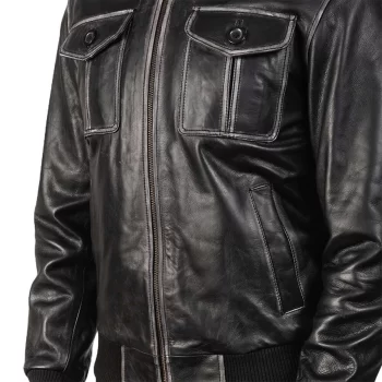 Classic Black Vintage Leather Bomber Jacket for Men