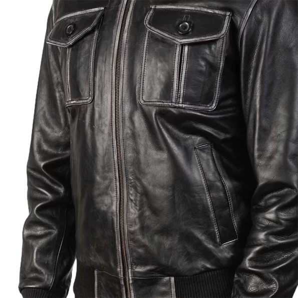 Classic Black Vintage Leather Bomber Jacket for Men