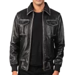 Classic Black Vintage Leather Bomber Jacket for Men