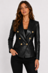 Women's Black Double-Breasted Leather Blazer Jacket