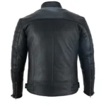 Men’s Black Leather Biker Jacket Side View – Quilted Sleeve Design